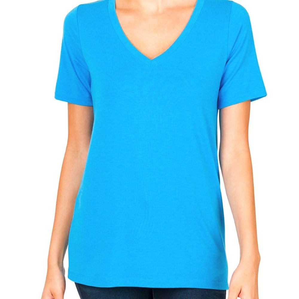 Women's Zenana Sky Blue V~Neck Short Sleeve Top